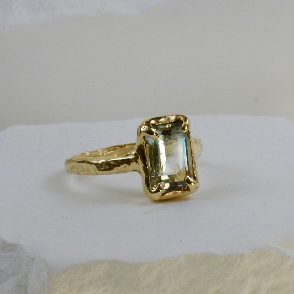 Pale Green Tourmaline and solid 10K Gold Ring